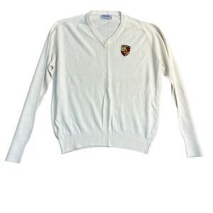 Etonic Sports Apparel Porsche Crest V-Neck Sweater Mens Cream White Pullover